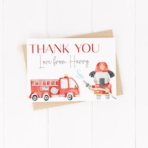 Cartes de remerciement d'anniversaire personnalisées aquarelle camion de pompier - avec enveloppes