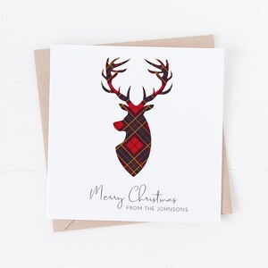 Personalisierte Hirsch Weihnachtskarten - Personalisierte Familienkarten, Paar-Weihnachtskarten, Tartan Design CC29
