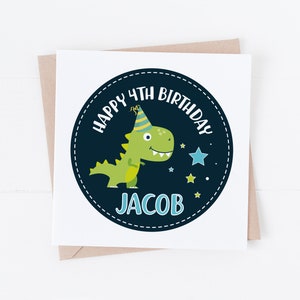 Tarjeta de feliz cumpleaños personalizada con dinosaurio: personalícela con cualquier texto o edad: 1.º, 2.º, 3.º, 4.º, 5.º cumpleaños BC18