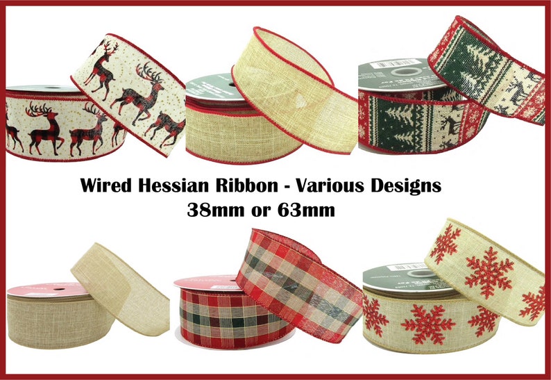 Wired Hessian Christmas Ribbons Decoration Gift Wrapping Wreaths Tree Bows