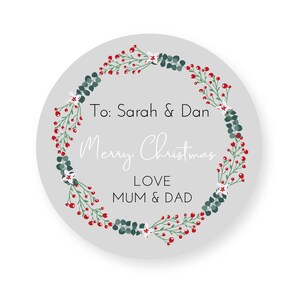 24 Personalised Christmas Labels / Stickers / Gift Labels / Tags / Wreath / Present Wrapping CS20