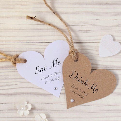 Drink Me or Eat Me Personalised Wedding Favour Tags with Rustic Twine 