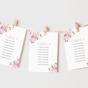 Mooie roze bloemen - bruiloft zitplaatsen Plan kaarten - zitplaatsen grafiek - helder voorjaar ontwerp