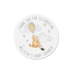 24 Personalised Baby Shower Stickers - Classic Winnie the Pooh Design - Thank You Labels