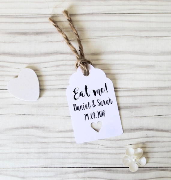 small personalised wedding thank you tags eat me