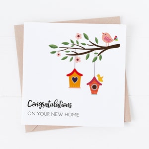 Parabéns pelo seu novo cartão de casa - Cartão de nova casa - Cute Bird Houses NH1