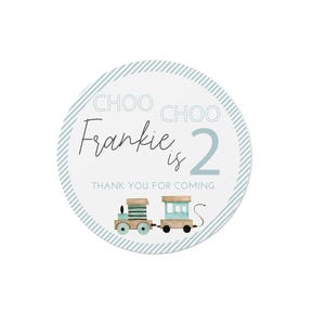 Choo Choo Look Who&#39;s Two - 24 Personalised Train Birthday Stickers - Age 2 - 2nd birthday