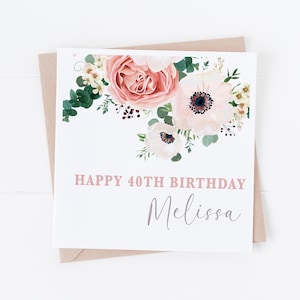 Carte d'anniversaire personnalisée florale d'anémone - tout âge, 21e, 30e, 40e, 50e, 60e, etc.