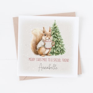 Tarjeta de felicitación navideña personalizada para un amigo: ardilla adorable
