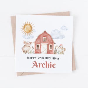 Biglietto di auguri di buon compleanno personalizzato Farmyard - Personalizzabile con qualsiasi testo o età - 1°, 2°, 3°, 4°, 5° compleanno