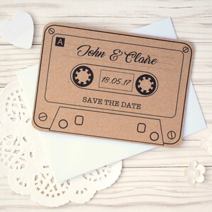 Vintage Retro Cassette Tape Save the Date Cards w/envelopes image 3