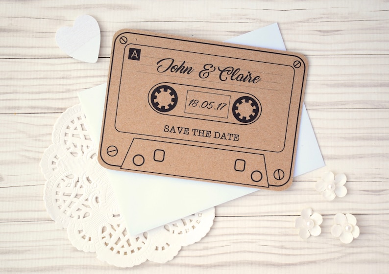 Vintage Retro Cassette Tape Save the Date Cards w/envelopes image 3