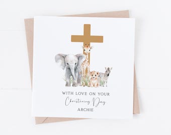 Personalised Jungle Babies Christening Card - On your Christening Day - Baptism, Communion, Naming Day, Communion