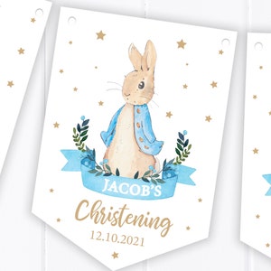 Personalised Blue Rabbit Christening, Communion, Baptism, baby Shower Bunting Party Decoration Banner / Garland B83 image 3