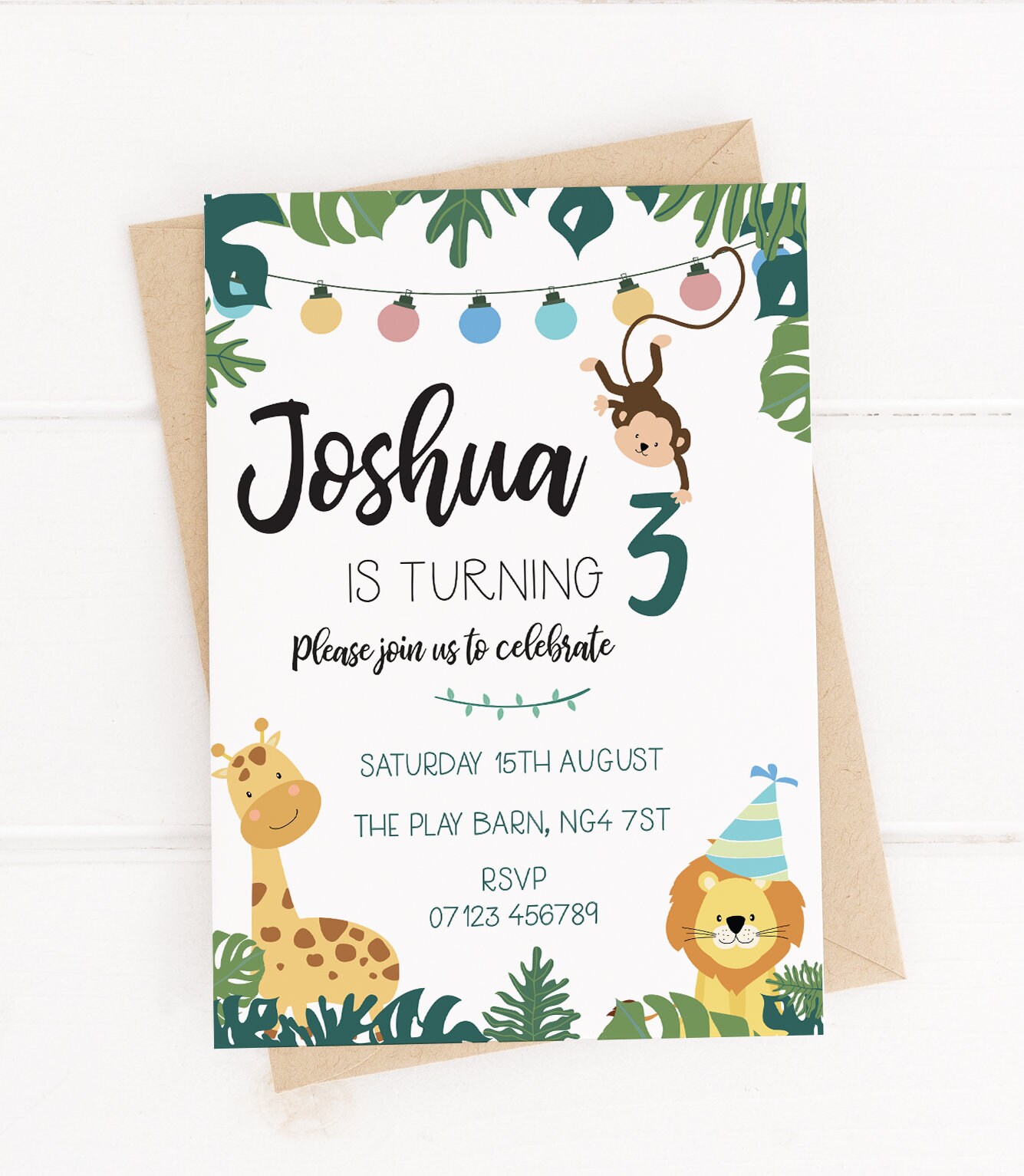 Jungle Party Invitations Personalised Birthday Party Invites Etsy