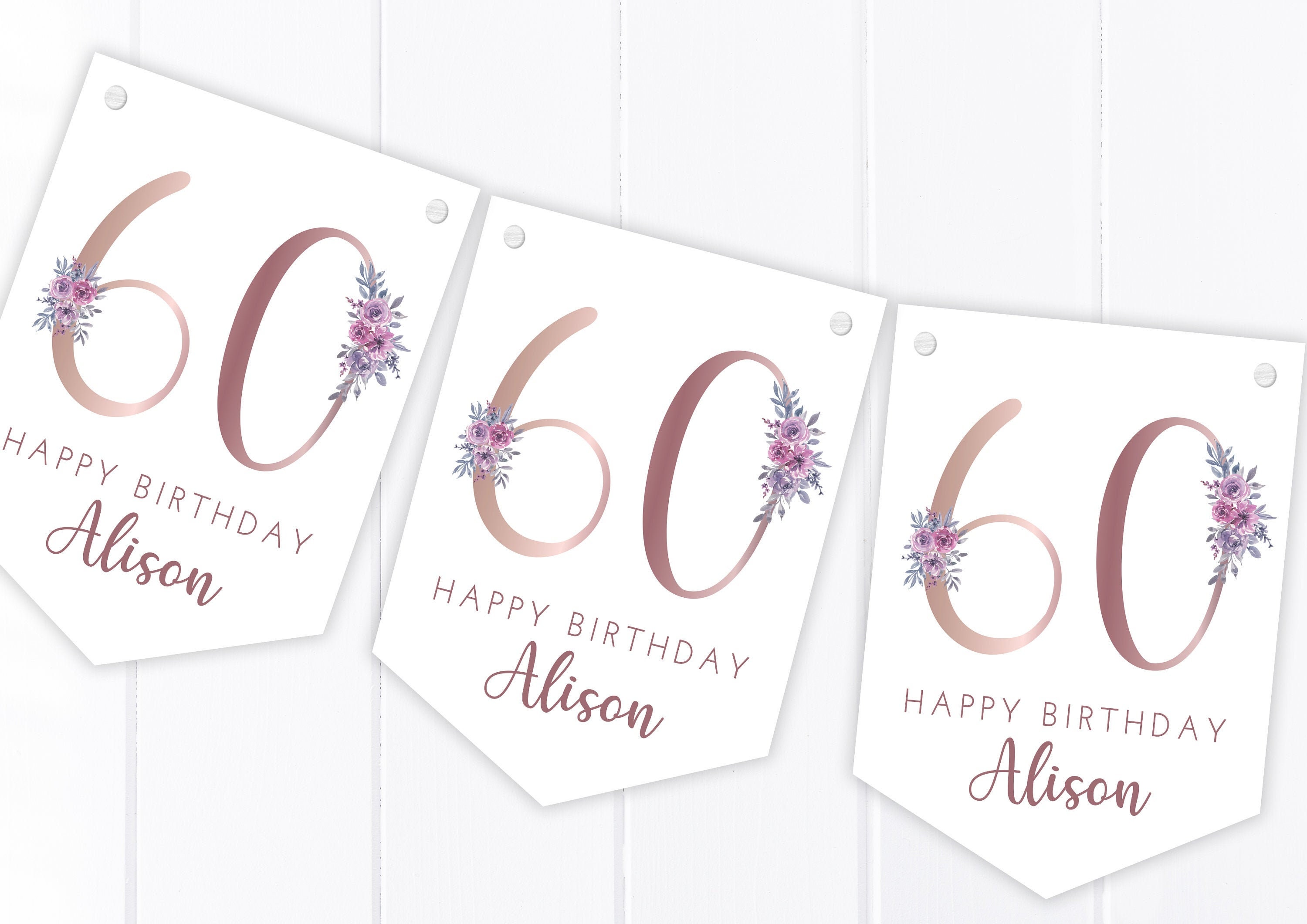 60. Geburtstag Wimpelbanner - 2,74 Meter Lang, Glitzer-Roségold, Für Partydeko