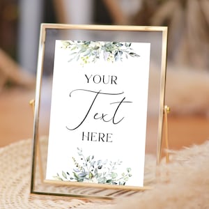 Eucalipto y Olivo - Letreros de mesa de boda - Personalizar con cualquier texto - Tarjetas A5, A4, A3 o A2 o tableros de espuma