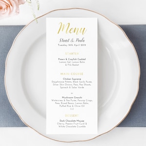 Gold Effect Wedding Menu Cards - Pack of 10