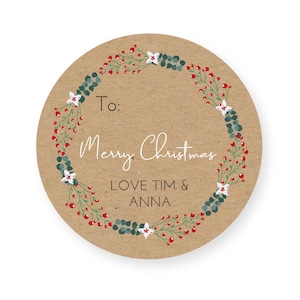 24 personalisierte Weihnachtsetiketten / Aufkleber / Geschenketiketten / Anhänger / Kranz / Geschenkverpackung / Krafteffekt CS21