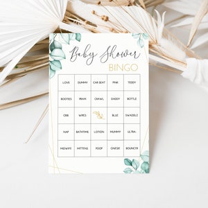 Baby shower bingospel - 20 spelers - jongen meisje unisex - eucalyptus aquarel