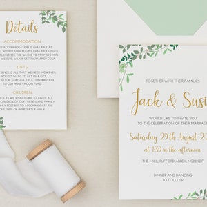 Suite de invitación de boda Spring leaf - Pack de 10 - Tarjeta Kraft, White o Ivory