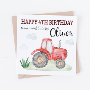 Personalised Red Tractor Happy Birthday Card - Personalise with any text or age - 1st, 2nd, 3rd, 4th, 5th Birthday - BC1