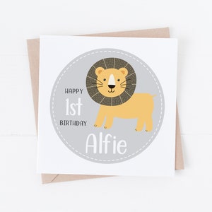 Personalisierte Löwen-Alles- Gute zum Geburtstagkarte - Personalisieren Sie mit jedem möglichem Text oder Alter - 1., 2., 3., 4., 5. Geburtstag BC28