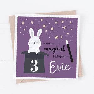 Carte d'anniversaire personnalisée - chapeau magique avec lapin mignon - carte pour enfants - 1, 2, 3, 4, 5, 6, 7, 8 - BC82