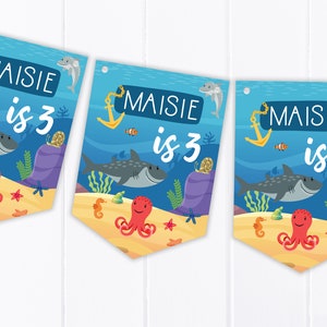 Under The Sea - Personalised Happy Birthday Bunting - Children's Party Decoration Banner / Garland - Any Age, 1st, 2nd, 3rd, 4th, 5th, 6th