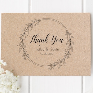 Personalisierte Hochzeit Dankeskarten 10er-Set - Kraft, Weiß oder Ivory