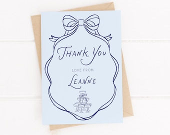 Whimsical Coquette Hand-Drawn Champagne Blue & Navy - Personalised Birthday Thank You Cards - With Envelopes - Any Age