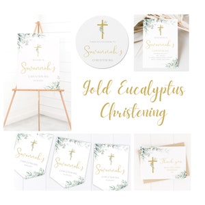 Personalised Gold Eucalyptus Bunting Christening, Baptism, Communion, Naming Day Party Decoration Banner image 4