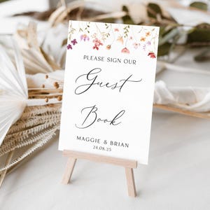 Lente wilde bloemen bloemen - bord bruiloft gastenboek - personaliseer met tekst of namen - A5-, A4-, A3- of A2-kaarten of foamboards