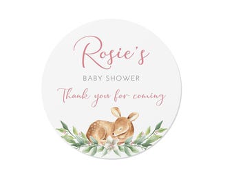 24 adesivi personalizzati per baby shower - Design a forma di cerbiatto