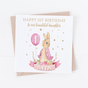 Personalisierte Pink Rabbit Bunny Happy Birthday Karte - Personalisieren Sie mit jedem Text - Tochter, Enkelin, Nichte BC31