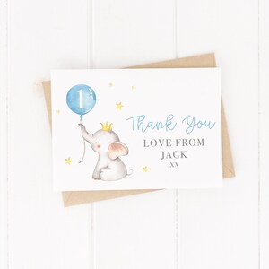 Elefante Azul - Cartões de Agradecimento de Aniversário Personalizados - Com Envelopes