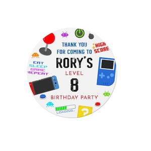 24 Personalised Gamer Birthday Party Thank You Stickers - Bag / Cone Seals - Gaming - Video Game