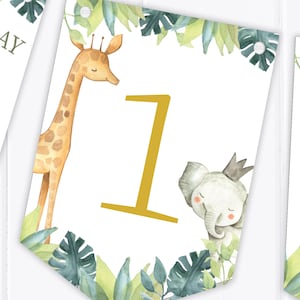 Dschungel Safari Aquarell Happy Birthday Wimpelkette Personalisierte Kinder Party Dekoration Banner / Girlande Jedes Alter B90 Bild 3
