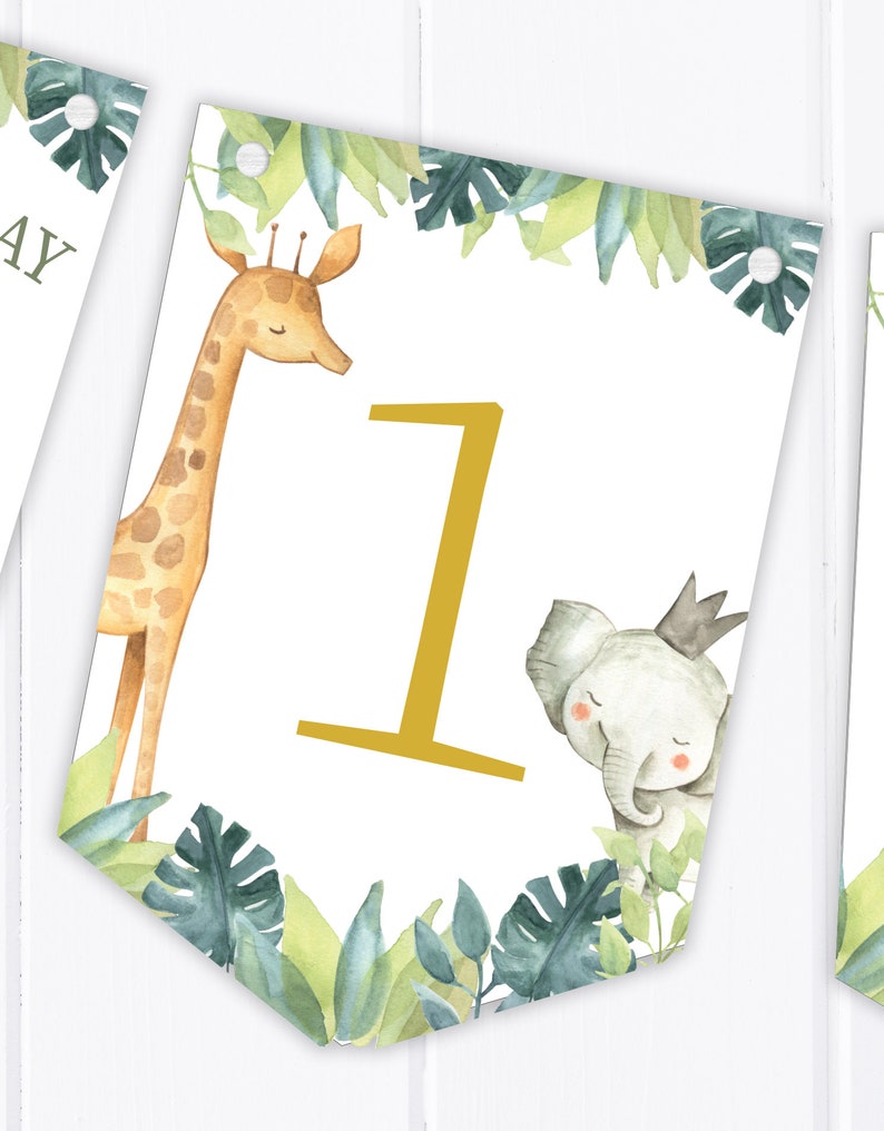 Jungle Safari Watercolour Happy Birthday Bunting Personalised Children's Party Decoration Banner / Garland Any Age B90 image 3