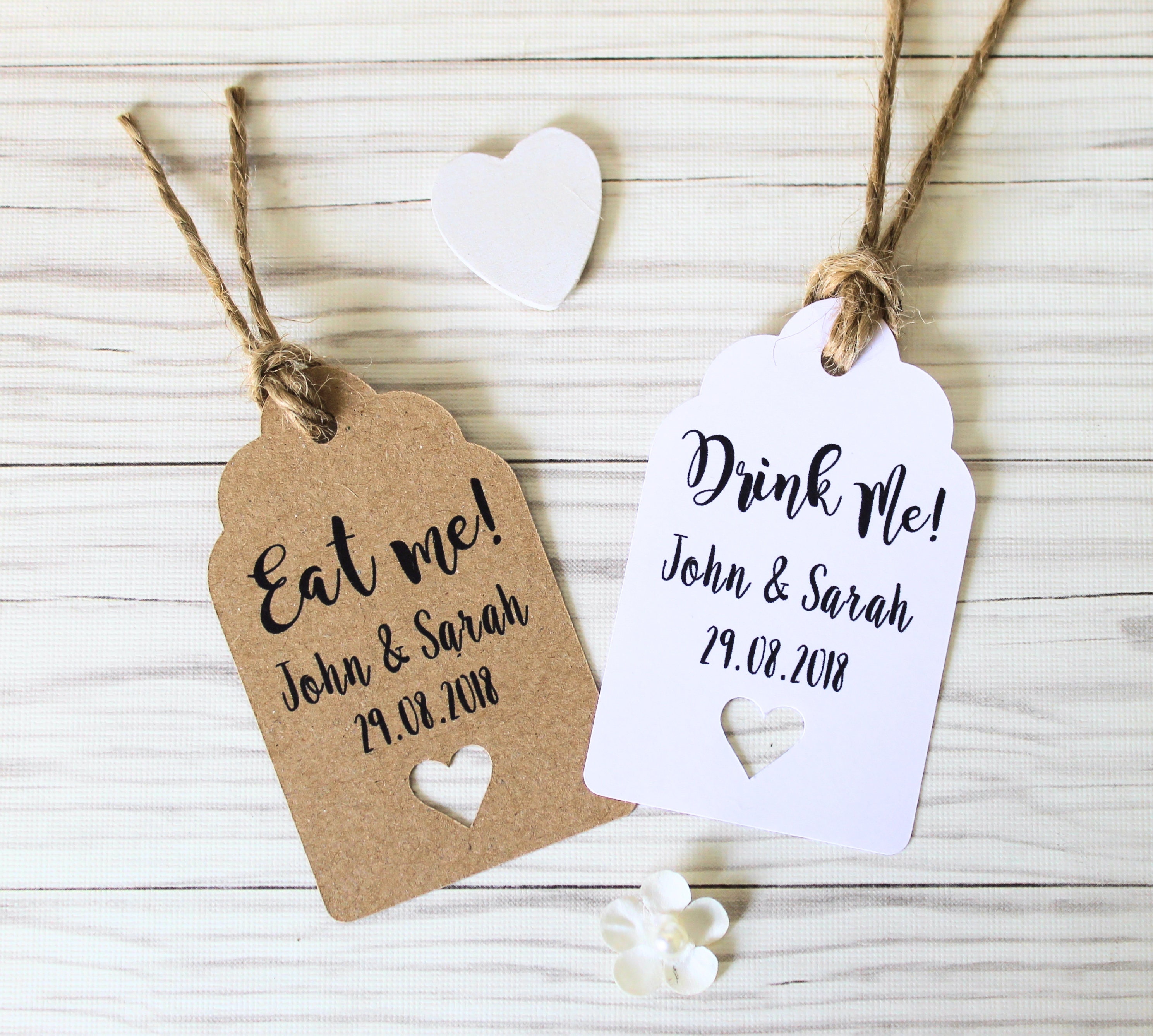 Rustic Personalised  Drink Me or Eat Me Wedding Favour Thank You Tags…