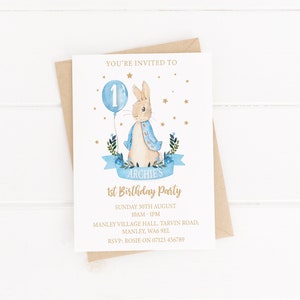 Inviti di compleanno personalizzati Blue Rabbit - Con buste - 1°, 2°, 3°, 4°, 5°, 6° compleanno