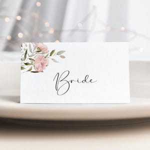 Personalisierte zarte rosa Blumen-Tischnamenkarten - Sitzplatzkarten, Tags