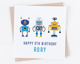 Personalisierte Roboter Happy Birthday Karte - Personalisiere mit jedem Text oder Alter - 2., 3., 4., 5., 6., 7., 8. BC62