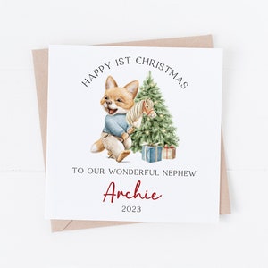 Première carte de Noël personnalisée - Fils, petit-fils, neveu, filleul, 1er Noël 2023 - Renard mignon