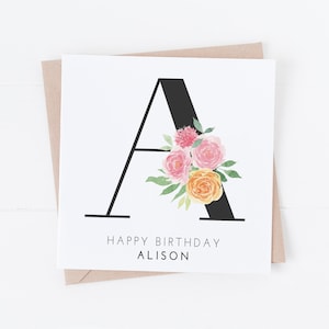 Gepersonaliseerde verjaardagskaart met monogram - vrouwelijk bloemen - BC67