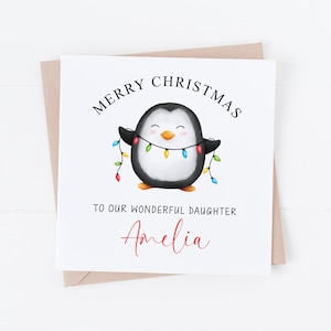 Gepersonaliseerde pinguïnkerstkaart - dochter, kleindochter, nichtje, peetdochter, zus,