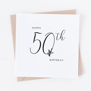 50e verjaardagskaart - minimalistisch vrouwelijk bloemdessin BC38