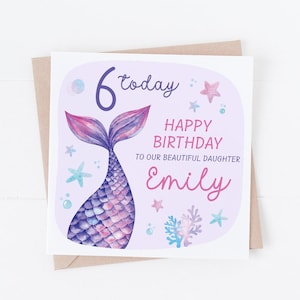 Carte de joyeux anniversaire personnalisée avec queue de sirène - à personnaliser avec n'importe quel texte - fille, petite-fille, nièce - sous la mer