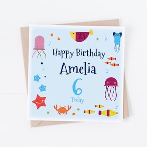 Gepersonaliseerde Under The Sea Happy Birthday Card - personaliseren met tekst - dochter, kleindochter, zoon, kleinzoon - Ocean Adventures-thema