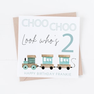 Look Who's Two Choo Choo - Carte de joyeux anniversaire train personnalisée - 2 ans - 2e anniversaire